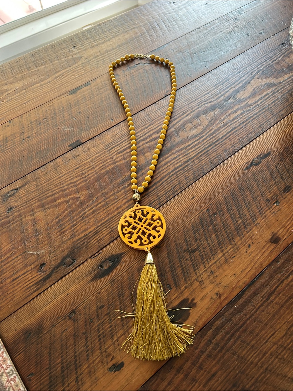 Yellow Beaded Tassel Pendant Necklace - Women Jewelry